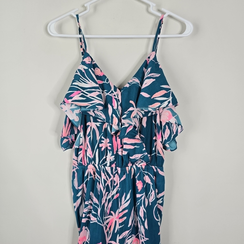 Lilly Pulitzer Emilea Jumpsuit S Tidal Wave Prme Time Print Ruffles Wide Leg - Picture 4 of 14